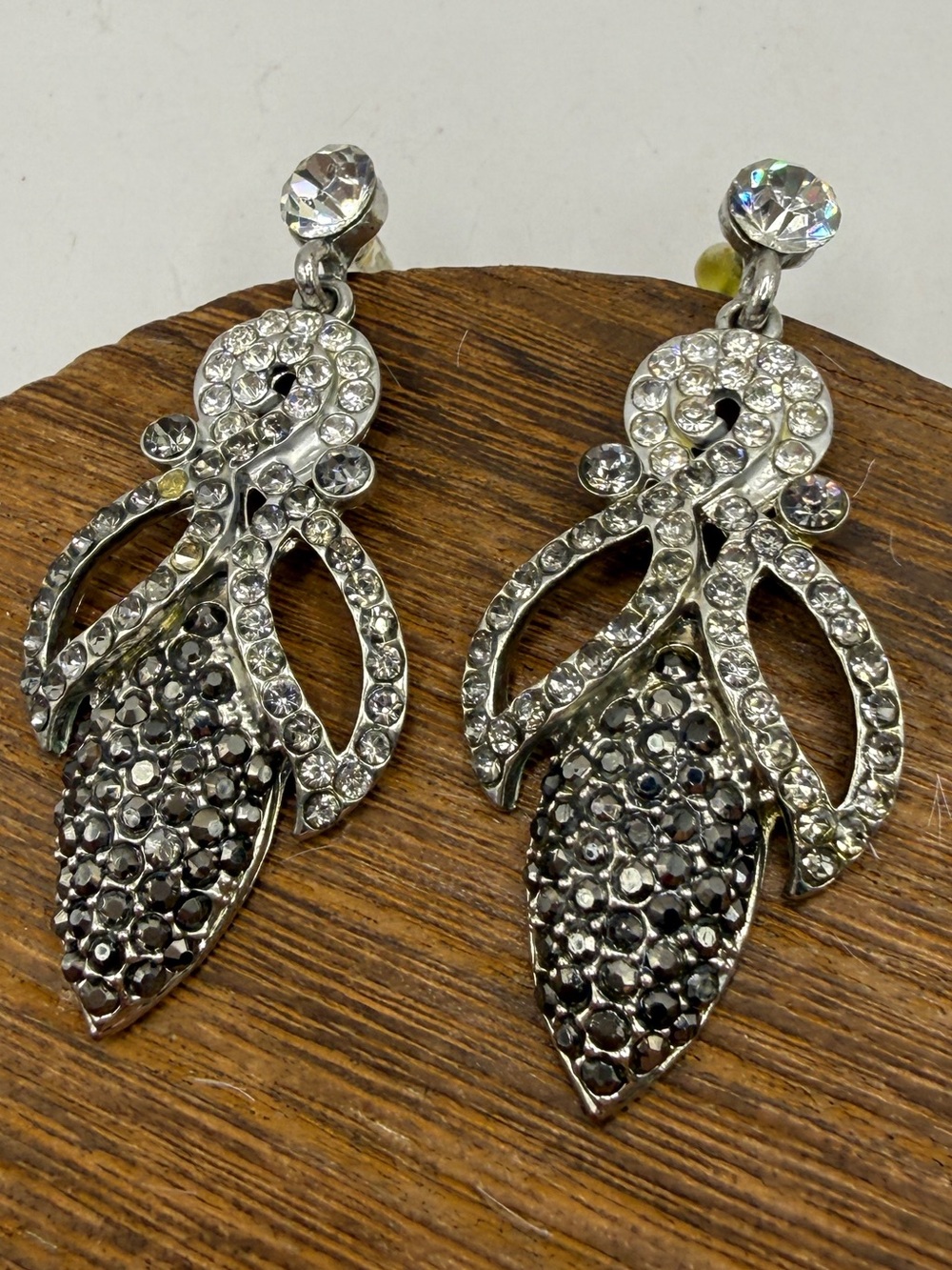 Vintage Art Deco Style Marcasite & Jet Black Rhinestone Dangle Earrings